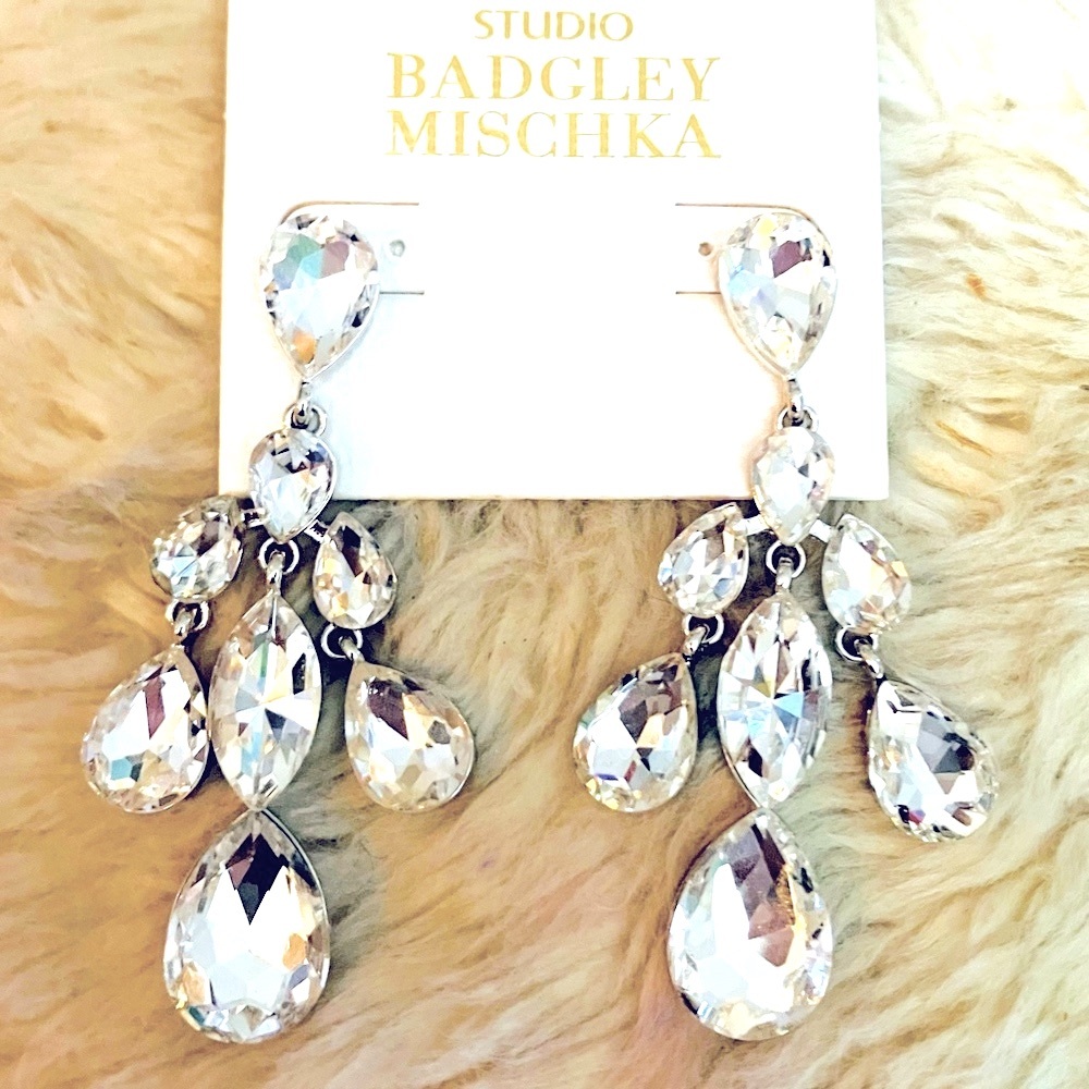 Badgley Mischka Crystal Chandelier Earrings NWOT